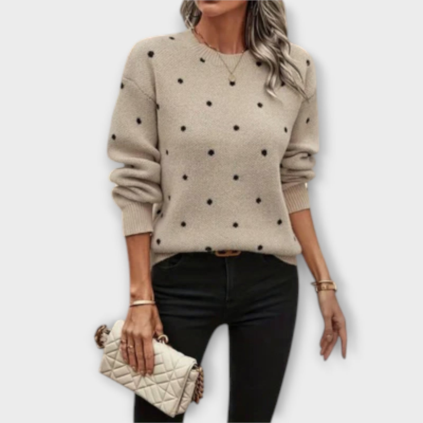 Ellin™ - Casual long-sleeve knitted jumper with polka dot pattern